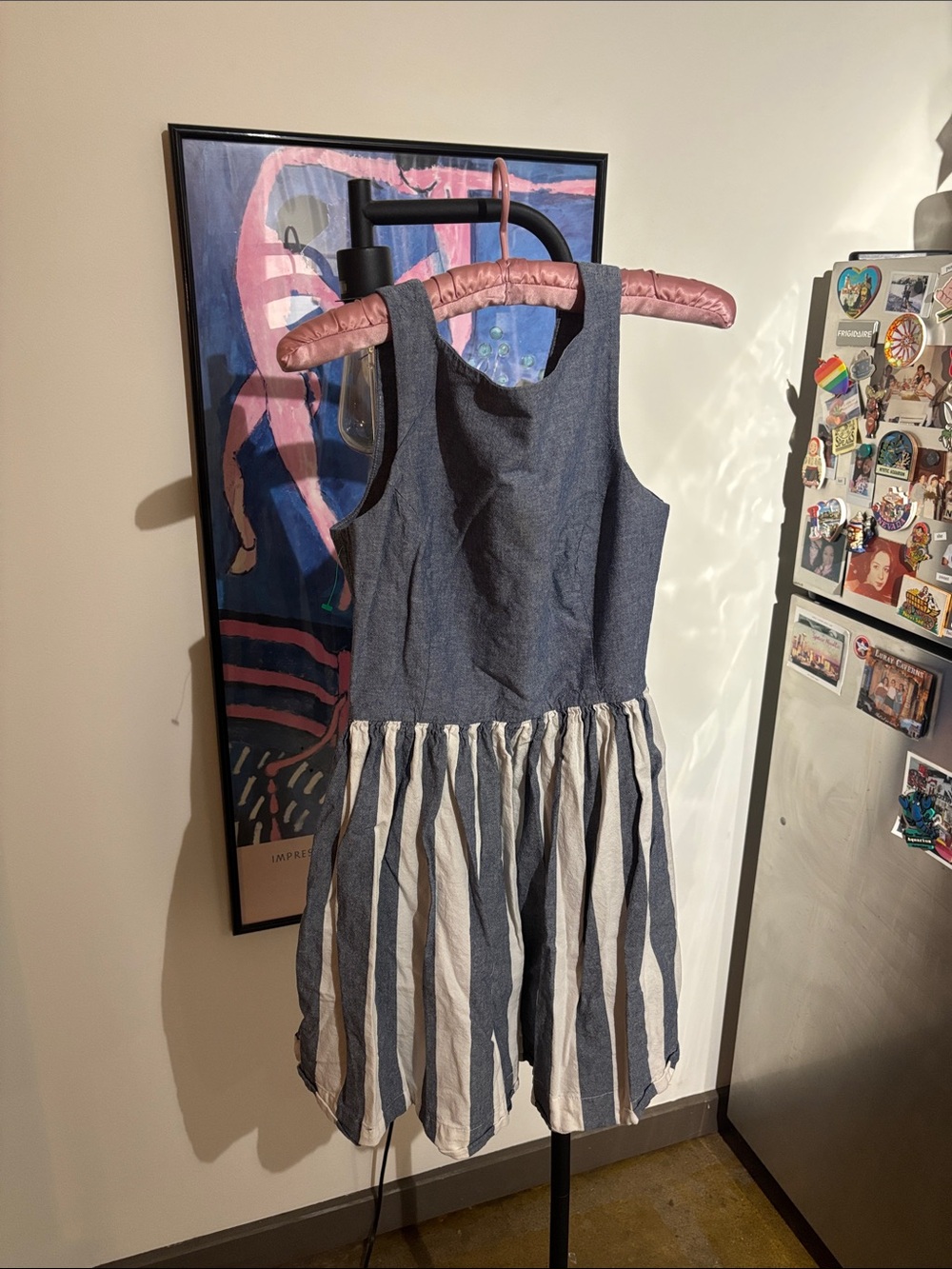 American Apparel Navy and White Striped Casual Sundress